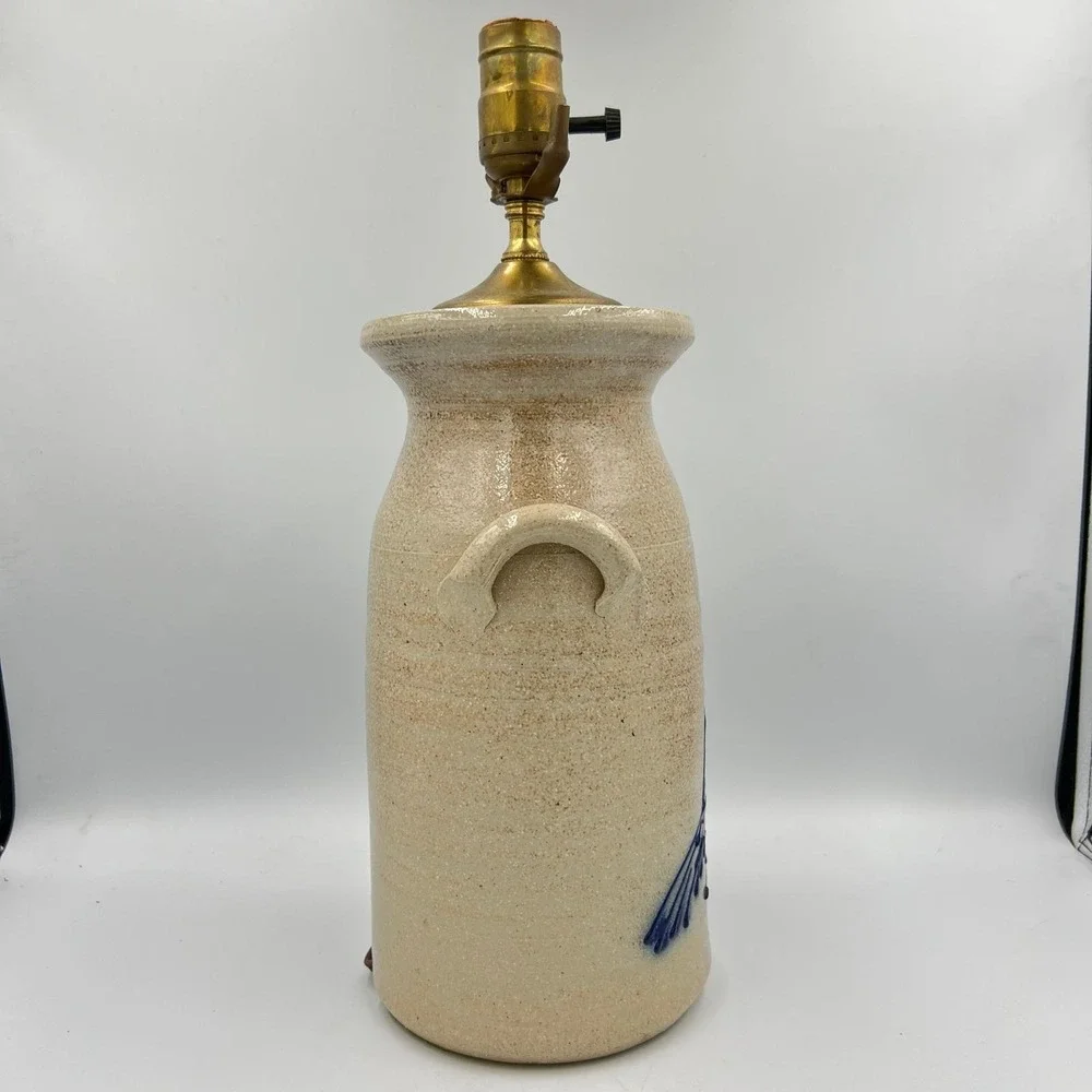 Salmon Falls Stoneware Crock Lamp Cobalt Blue Bird Motif Dover NH Salt Glaze